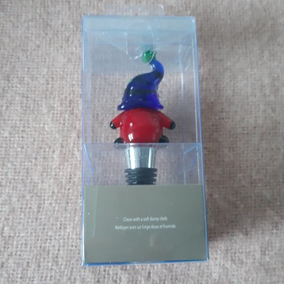 Pier One Blown Glass Santa Gnome Christmas Bottle Stopper, New in Box - Picture 5 of 6